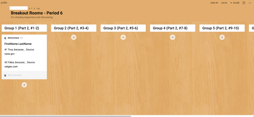 screenshot of Padlet setup